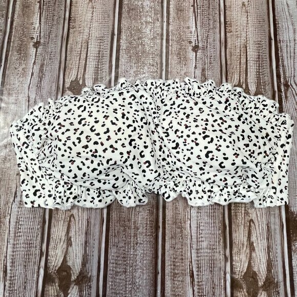 Shade & Shore Other - SHADE & SHORE Women's S Straples Ruffle White Animal Print Swimsuit Bikini Top